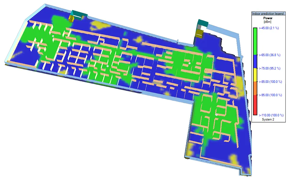 Coverage prediction map of a hospital floor with an Intelibs wireless solution