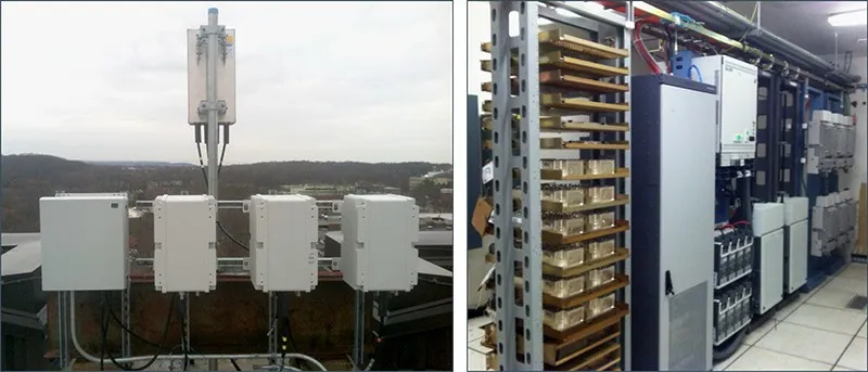 Intelibs Hybrid DAS equipment on a rooftop and in an equipment room at Stony Brook University